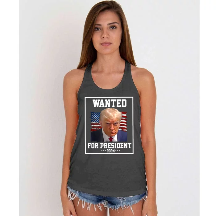 Wanted Donald Trump For President 2024 Women's Knotted Racerback Tank