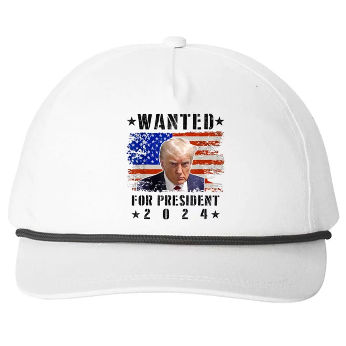 Wanted Donald Trump For President 2024 Trump Mug Shot Flag Snapback Five-Panel Rope Hat