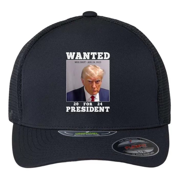 Wanted Donald Trump For President 2024 Flexfit Unipanel Trucker Cap