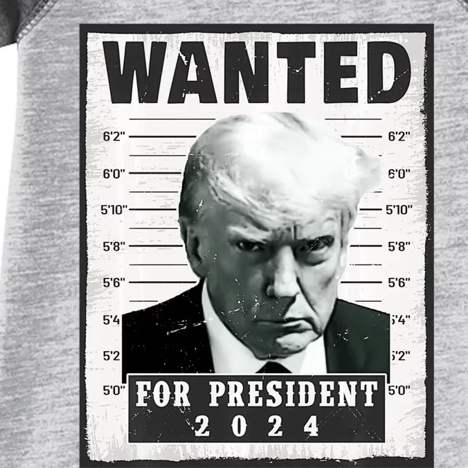 Wanted Donald Trump For President 2024 Trump Mugshot Infant Baby Jersey Bodysuit