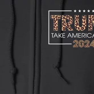 Womens Donald Trump 2024 Take America Back Leopard Print Gift Women Full Zip Hoodie