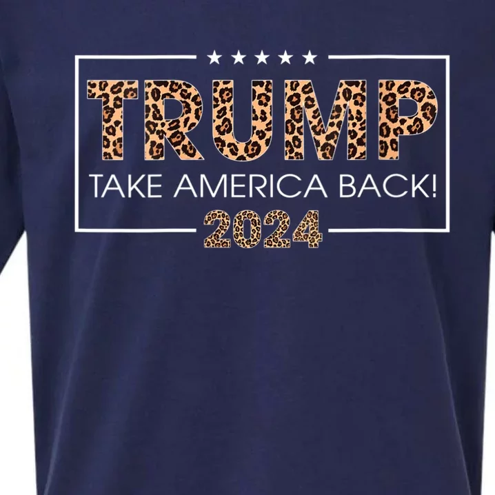 Womens Donald Trump 2024 Take America Back Leopard Print Gift Women Sueded Cloud Jersey T-Shirt