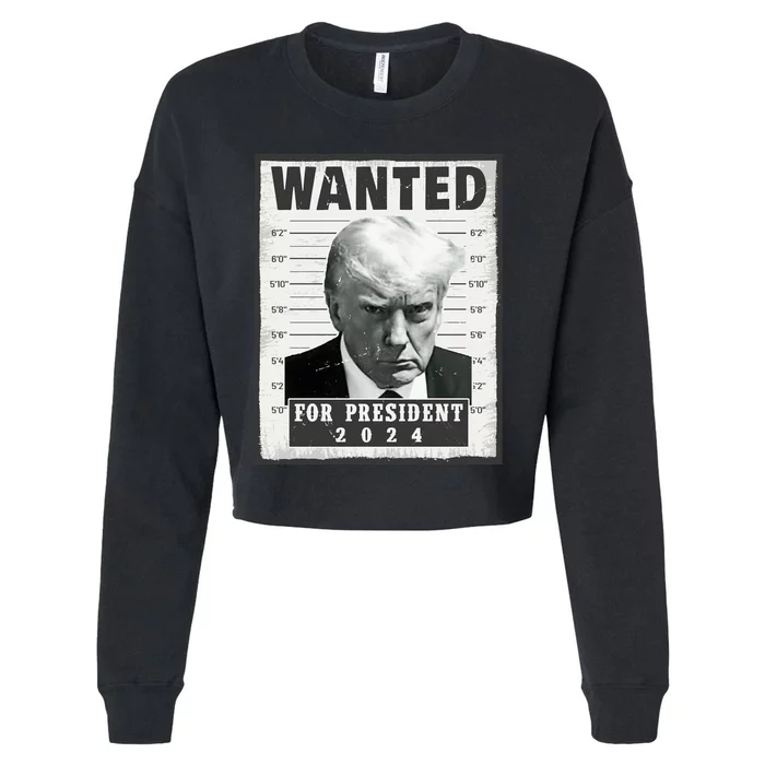 Wanted Donald Trump For President 2024 Trump Mug Shot Cropped Pullover Crew