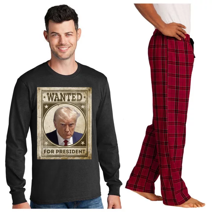 Wanted Donald Trump For President 2024 Long Sleeve Pajama Set