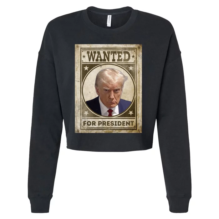 Wanted Donald Trump For President 2024 Cropped Pullover Crew