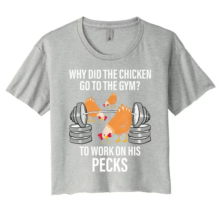 Why Did The Chicken Go To The Gym Funny Animal Women's Crop Top Tee