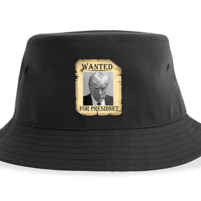 Wanted Donald Trump For President 2024 Vintage Sustainable Bucket Hat