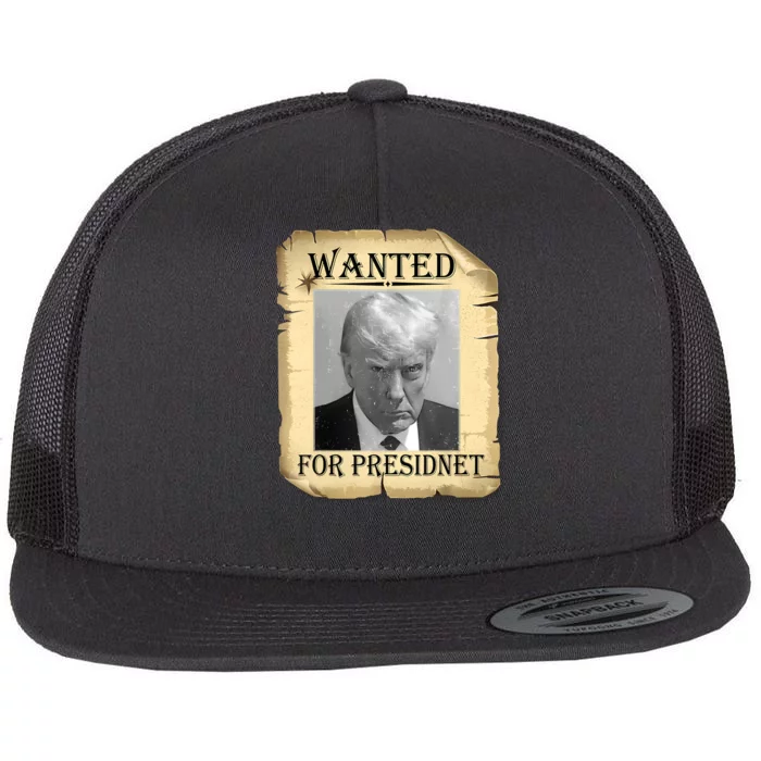 Wanted Donald Trump For President 2024 Vintage Flat Bill Trucker Hat