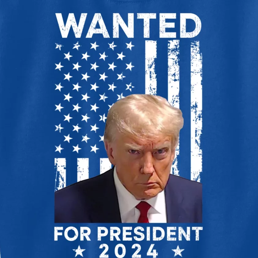 Wanted Donald Trump For President 2024 American Flag Trump Cute Gift Kids Sweatshirt