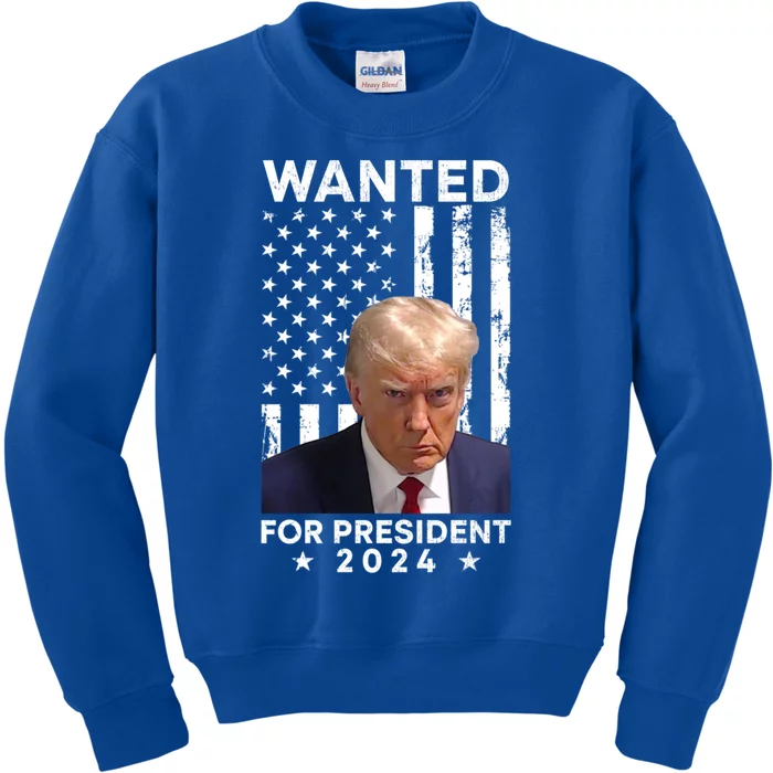 Wanted Donald Trump For President 2024 American Flag Trump Cute Gift Kids Sweatshirt