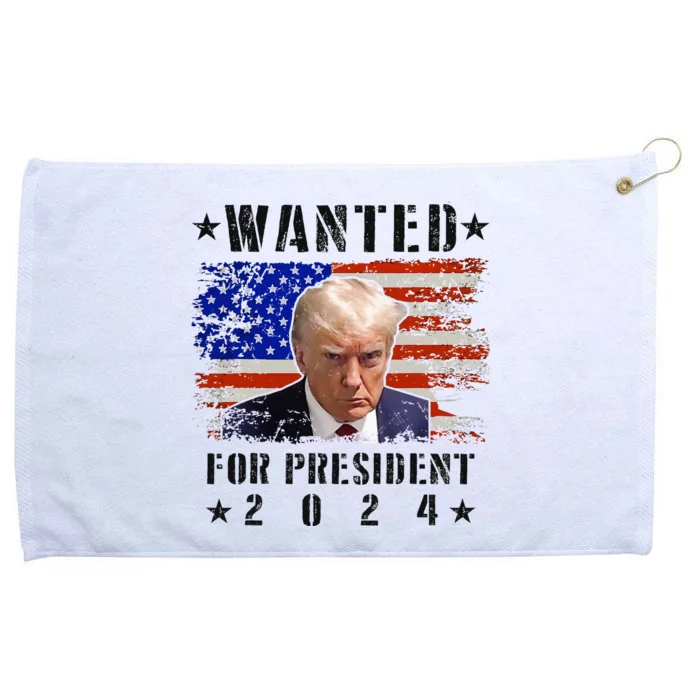 Wanted Donald Trump For President 2024 Trump Mug Shot Flag Grommeted Golf Towel