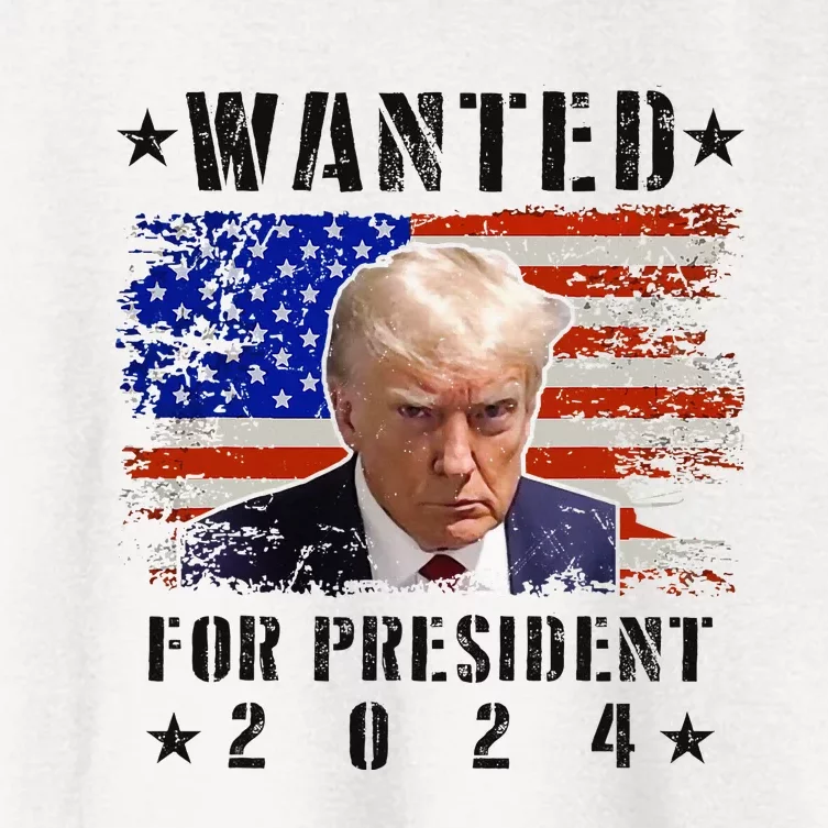 Wanted Donald Trump For President 2024 Trump Mug Shot Flag Women's Crop Top Tee