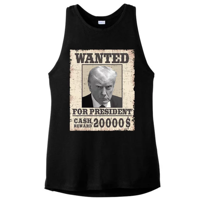 Wanted Donald Trump 2024 For President Never Surrender Ladies Tri-Blend Wicking Tank