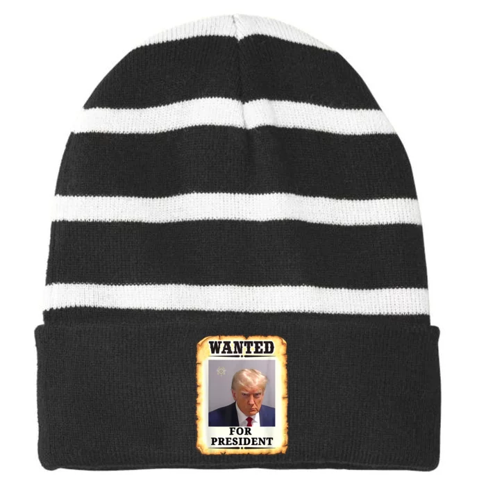 Wanted Donald Trump For President 2024 Striped Beanie with Solid Band