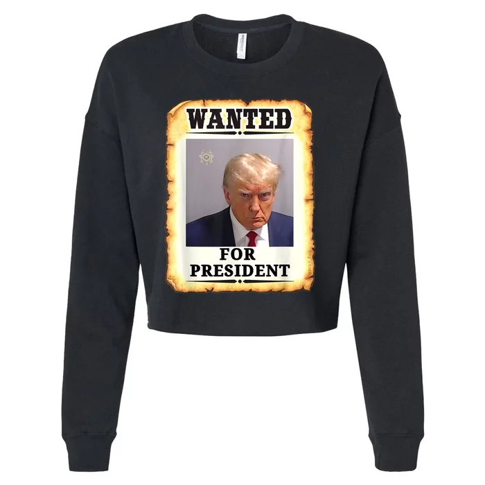 Wanted Donald Trump For President 2024 Cropped Pullover Crew