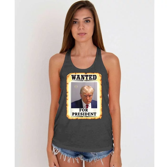 Wanted Donald Trump For President 2024 Women's Knotted Racerback Tank