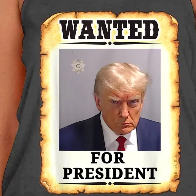 Wanted Donald Trump For President 2024 Women's Knotted Racerback Tank