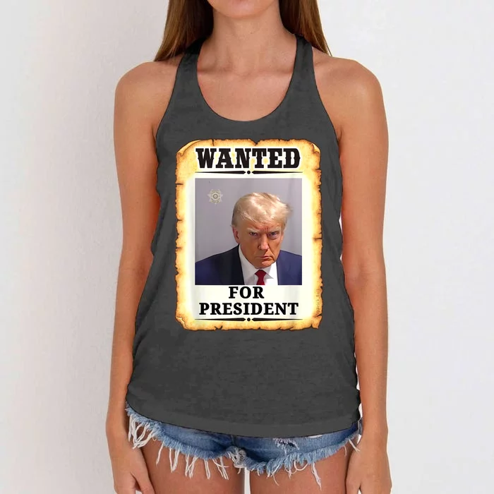 Wanted Donald Trump For President 2024 Women's Knotted Racerback Tank