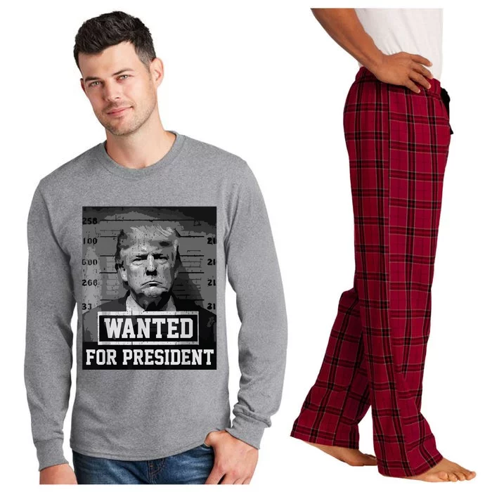 Wanted Donald Trump For President 2024 Trump Mug Shot Long Sleeve Pajama Set