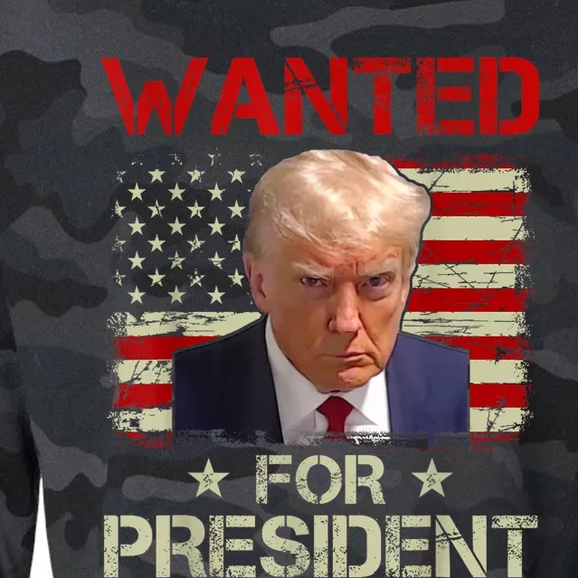 Wanted Donald Trump For President 2024 USA Flag Cropped Pullover Crew