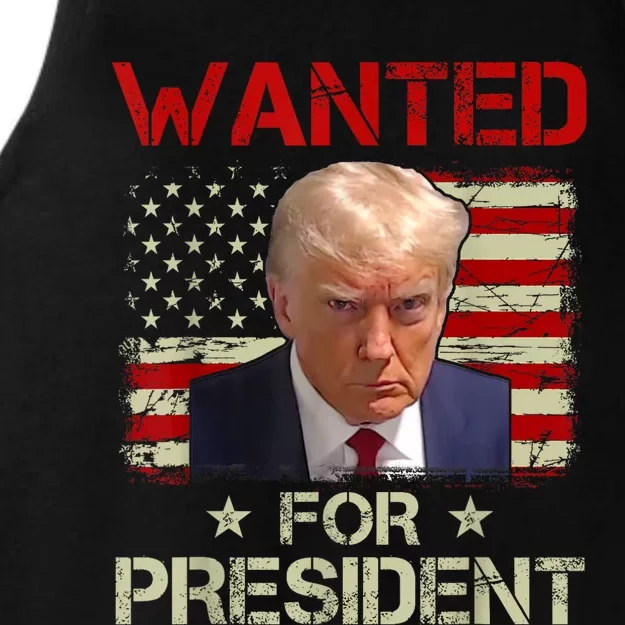 Wanted Donald Trump For President 2024 USA Flag Ladies Tri-Blend Wicking Tank