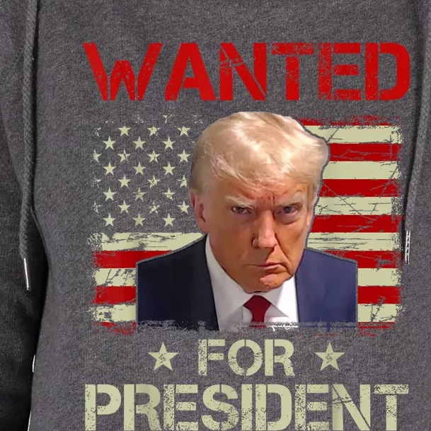 Wanted Donald Trump For President 2024 USA Flag Womens Funnel Neck Pullover Hood