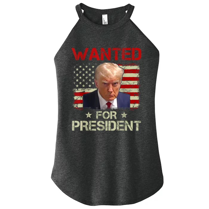 Wanted Donald Trump For President 2024 USA Flag Women’s Perfect Tri Rocker Tank