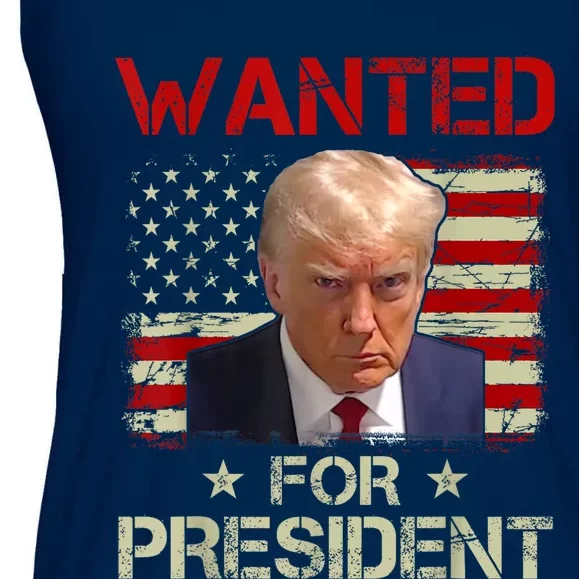 Wanted Donald Trump For President 2024 USA Flag Ladies Essential Flowy Tank