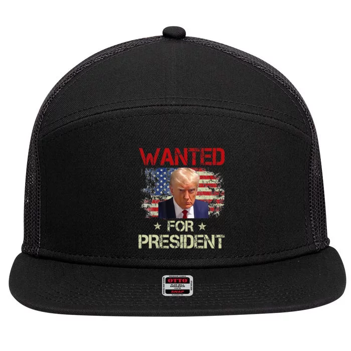 Wanted Donald Trump For President 2024 Usa Flag Vintage 7 Panel Mesh Trucker Snapback Hat