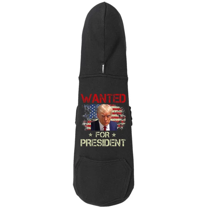 Wanted Donald Trump For President 2024 Usa Flag Vintage Doggie 3-End Fleece Hoodie