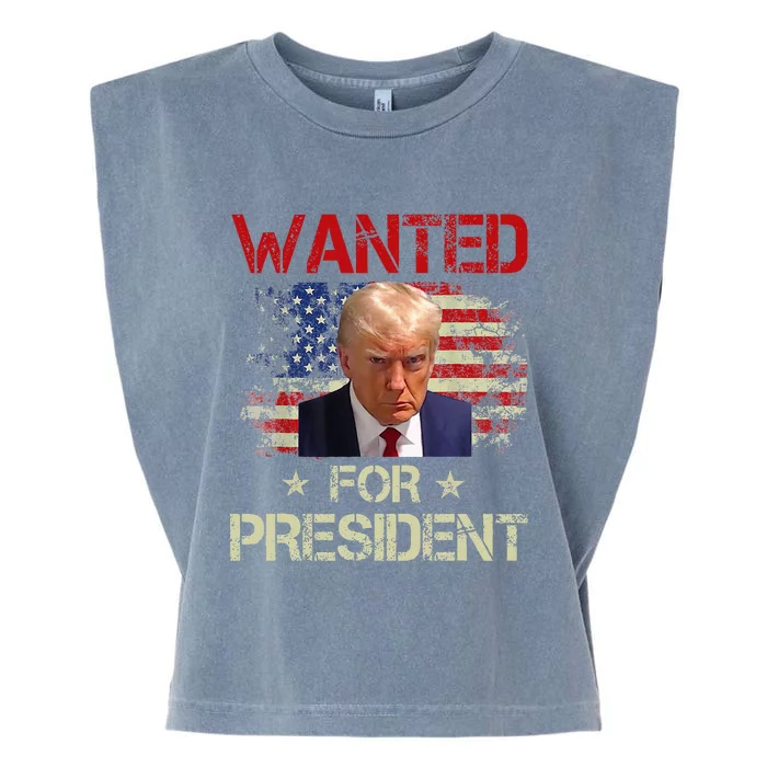 Wanted Donald Trump For President 2024 Usa Flag Vintage Garment-Dyed Women's Muscle Tee