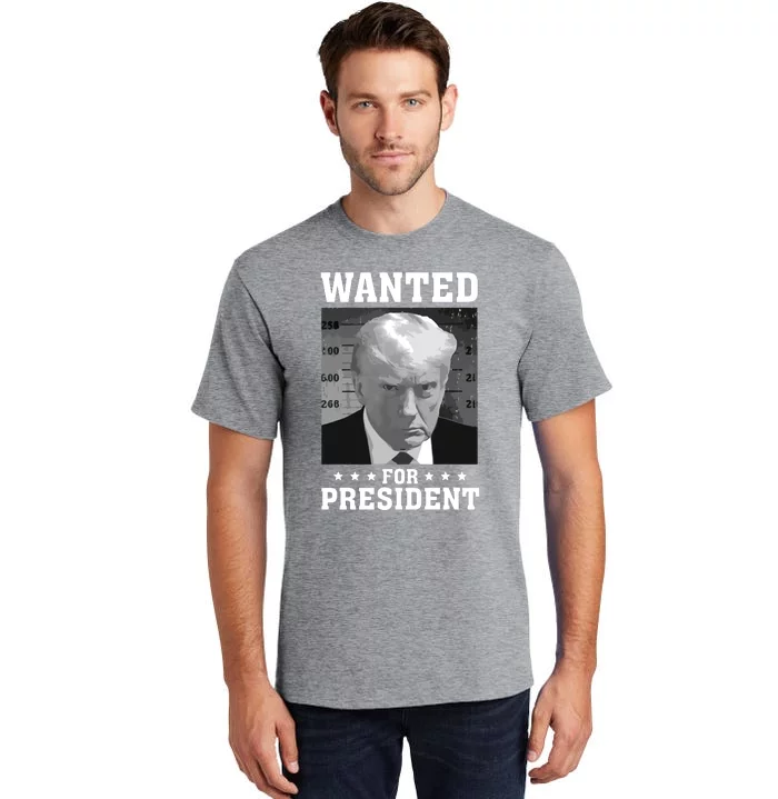 Wanted Donald Trump For President 2024 Usa Flag Vintage Tall T-Shirt