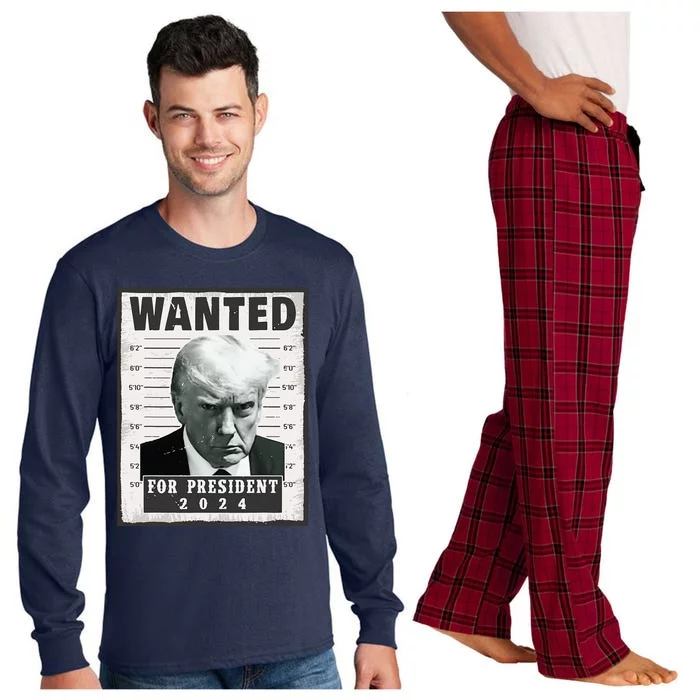 Wanted Donald Trump For President 2024 Trump Mug Shot Long Sleeve Pajama Set