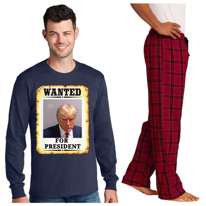 Wanted Donald Trump For President 2024 Long Sleeve Pajama Set