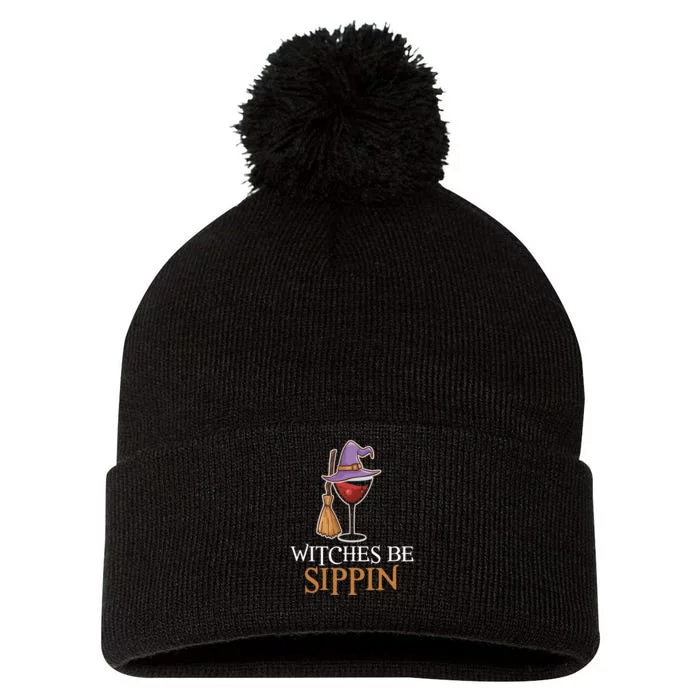 Wine Drinking Team Wo Halloween Witches Be Sippin Pom Pom 12in Knit Beanie