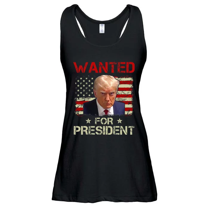 Wanted Donald Trump For President 2024 USA Flag Vintage Ladies Essential Flowy Tank