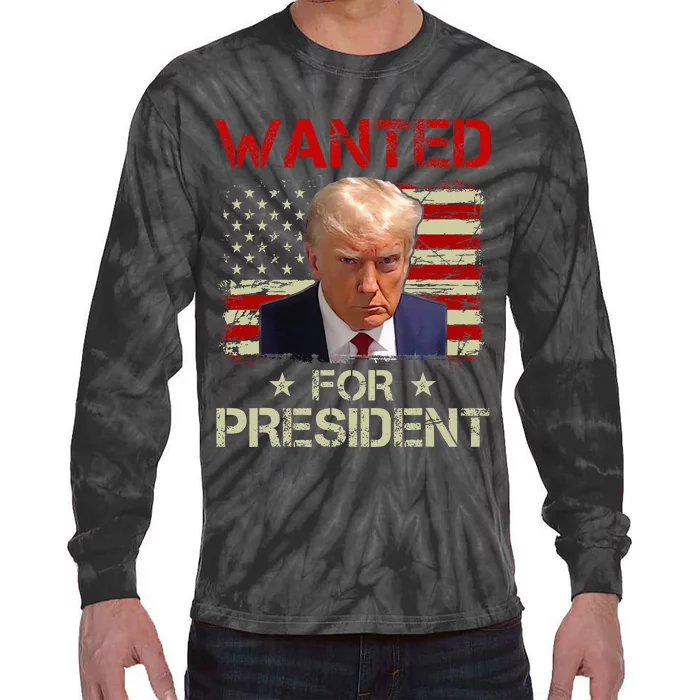 Wanted Donald Trump For President 2024 USA Flag Vintage Tie-Dye Long Sleeve Shirt