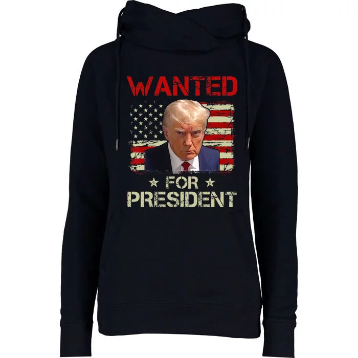 Wanted Donald Trump For President 2024 USA Flag Vintage Womens Funnel Neck Pullover Hood