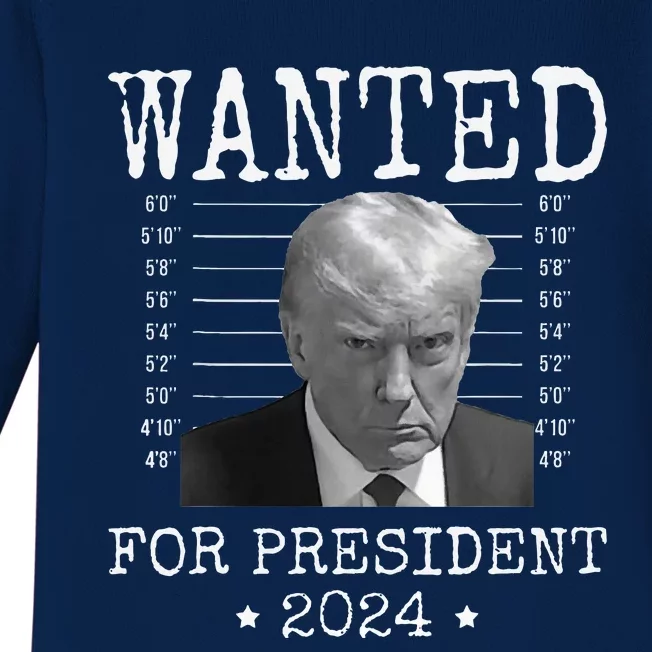 Wanted Donald Trump 2024 For President Never Surrender Baby Long Sleeve Bodysuit