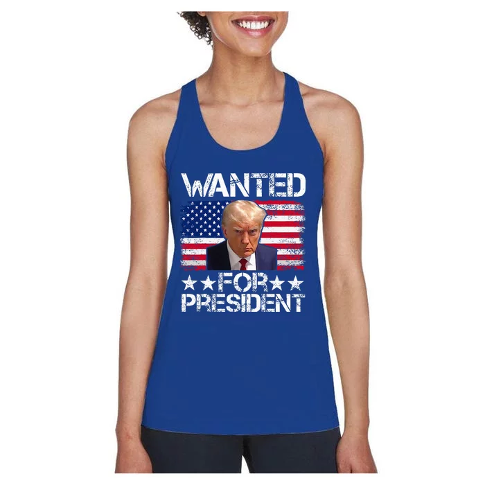 Wanted Donald Trump For President 2024 Women's Racerback Tank