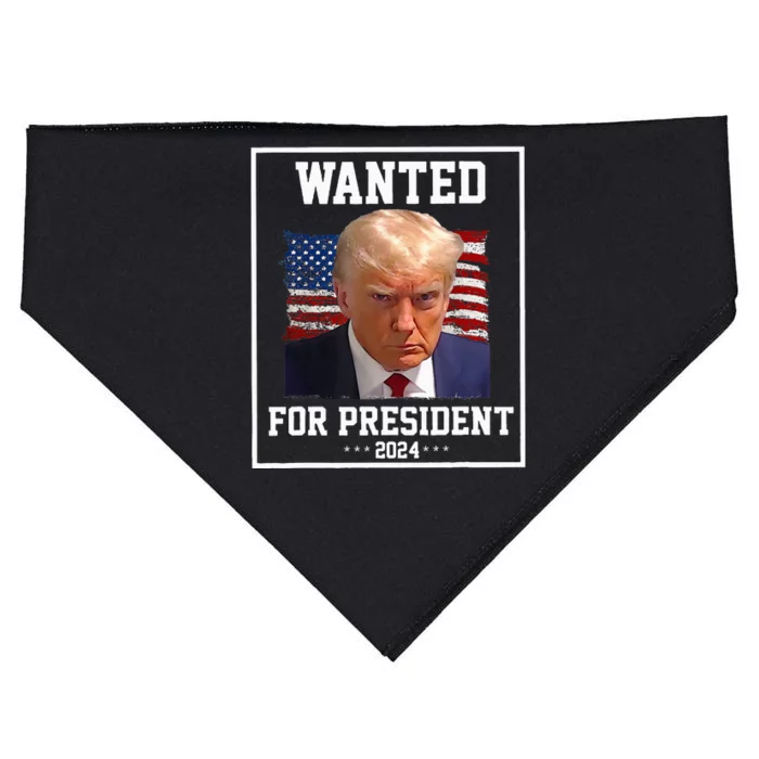 Wanted Donald Trump For President 2024 USA Flag Vintage USA-Made Doggie Bandana