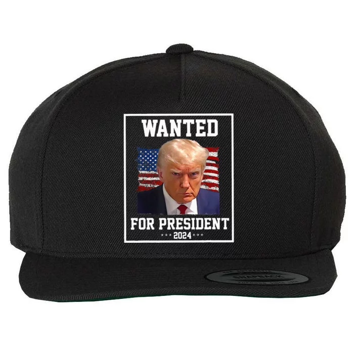 Wanted Donald Trump For President 2024 USA Flag Vintage Wool Snapback Cap