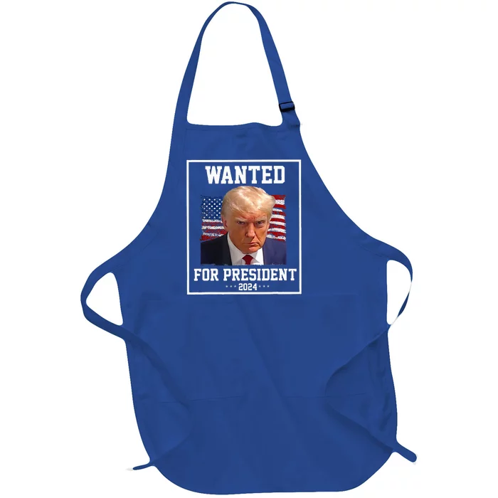 Wanted Donald Trump For President 2024 USA Flag Vintage Full-Length Apron With Pocket