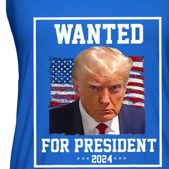 Wanted Donald Trump For President 2024 USA Flag Vintage Ladies Essential Flowy Tank