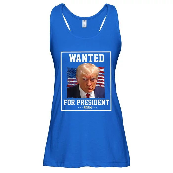 Wanted Donald Trump For President 2024 USA Flag Vintage Ladies Essential Flowy Tank