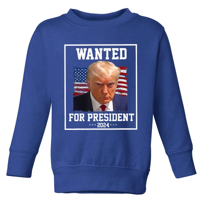 Wanted Donald Trump For President 2024 USA Flag Vintage Toddler Sweatshirt