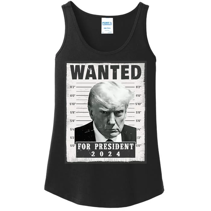 Wanted Donald Trump For President 2024 Trump Mug Shot Ladies Essential Tank