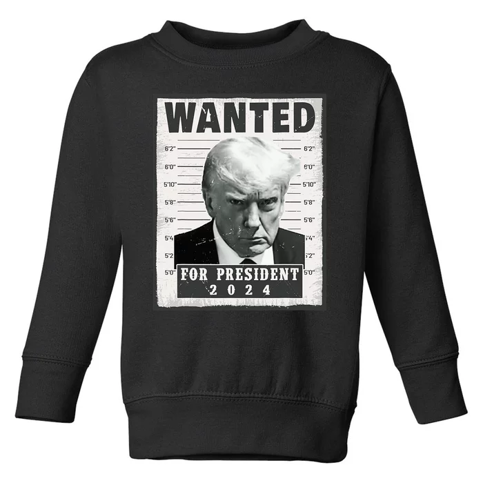 Wanted Donald Trump For President 2024 Trump Mug Shot Toddler Sweatshirt