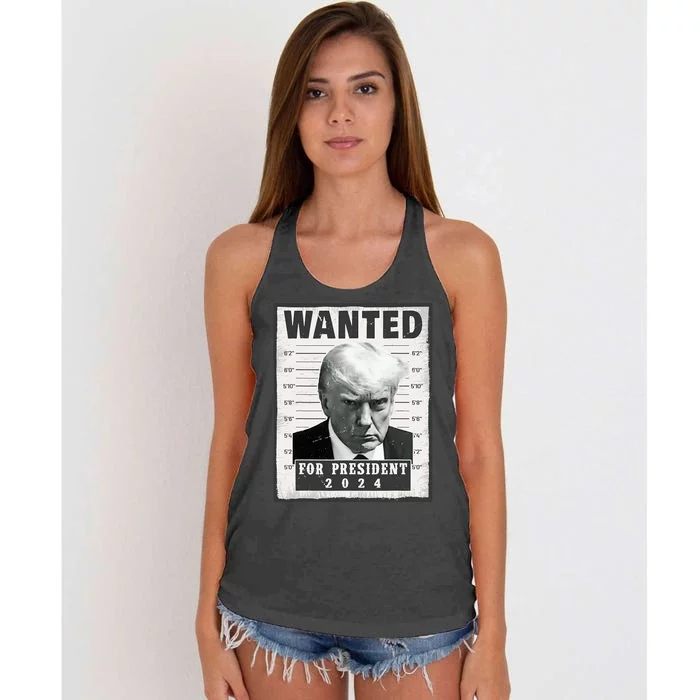 Wanted Donald Trump For President 2024 Trump Mug Shot Women's Knotted Racerback Tank