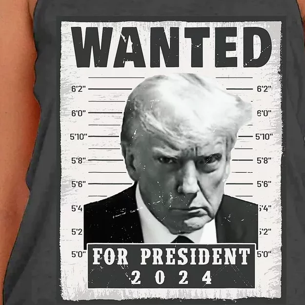 Wanted Donald Trump For President 2024 Trump Mug Shot Women's Knotted Racerback Tank